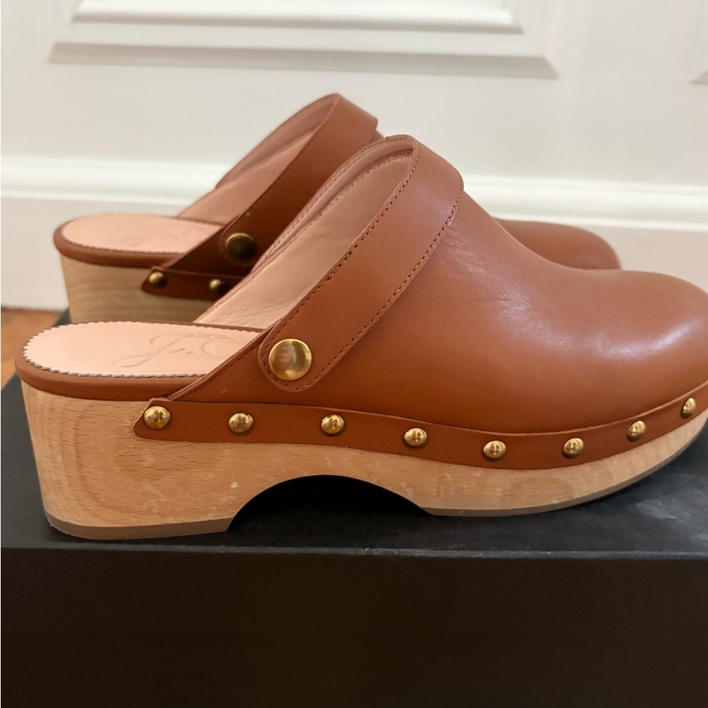J. Crew Cognac Leather Studded Clog Mules - Picture 4 of 8